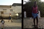 une fille et bouteille d'eau dans un village au Cap Vert en 2003 © Photo Deborah Metsch